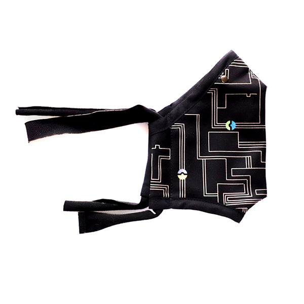 black mask with mostly white circuit board pattern