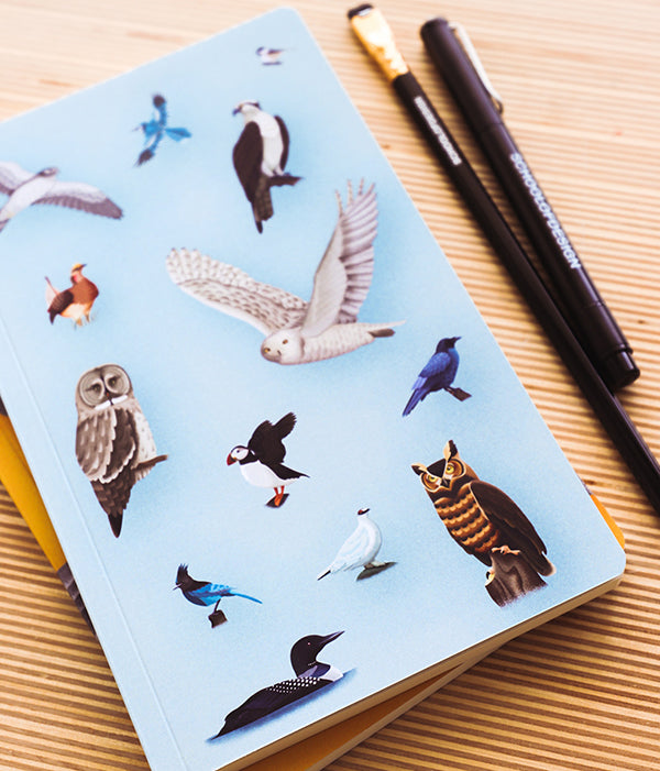Illustrated provincial birds on a blue background