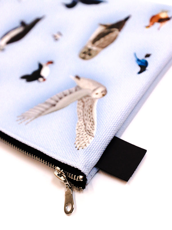illustrations of Canadian provincial birds on blue zipcase