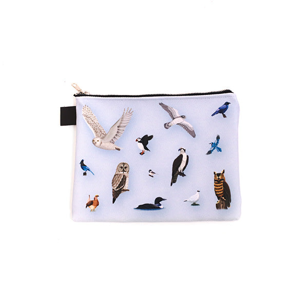 illustrations of Canadian provincial birds on blue zipcase