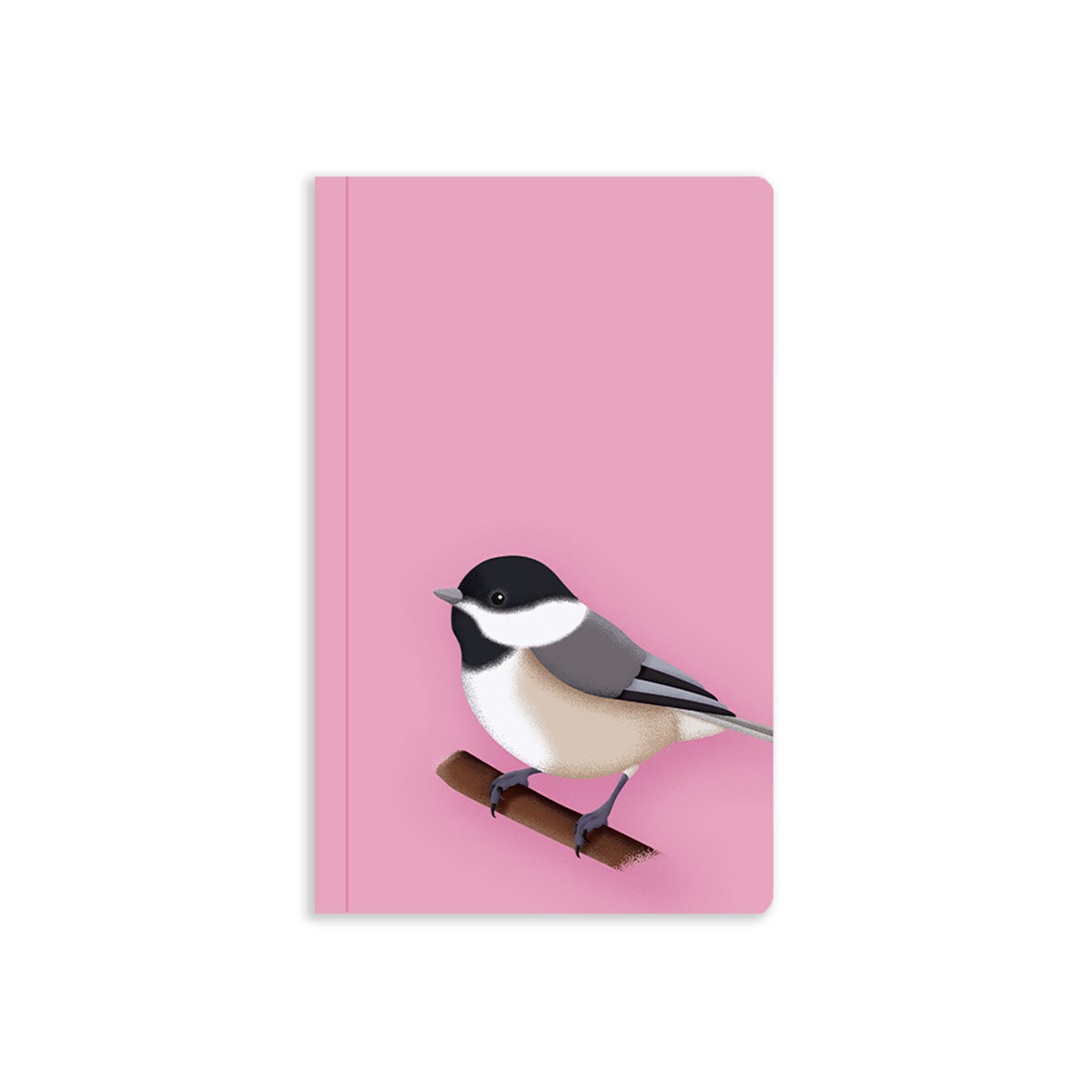Illustrated chickadee on a pink background