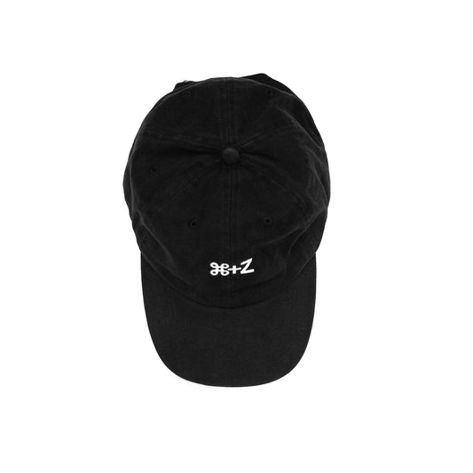 100% cotton black adjustable baseball cap with command z shortcode embroidered in white