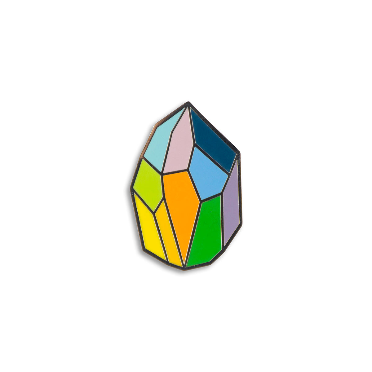 geode enamel pin in george brown colours, shades of yellow, green, orange, purple and blue