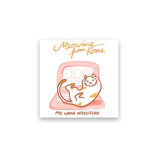 white meowing from home sticker with cat illustration 