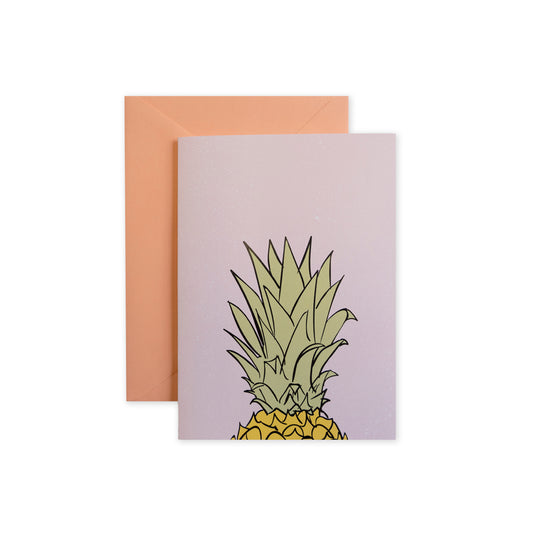 white greeting card with pineapple illustration covering half of the card