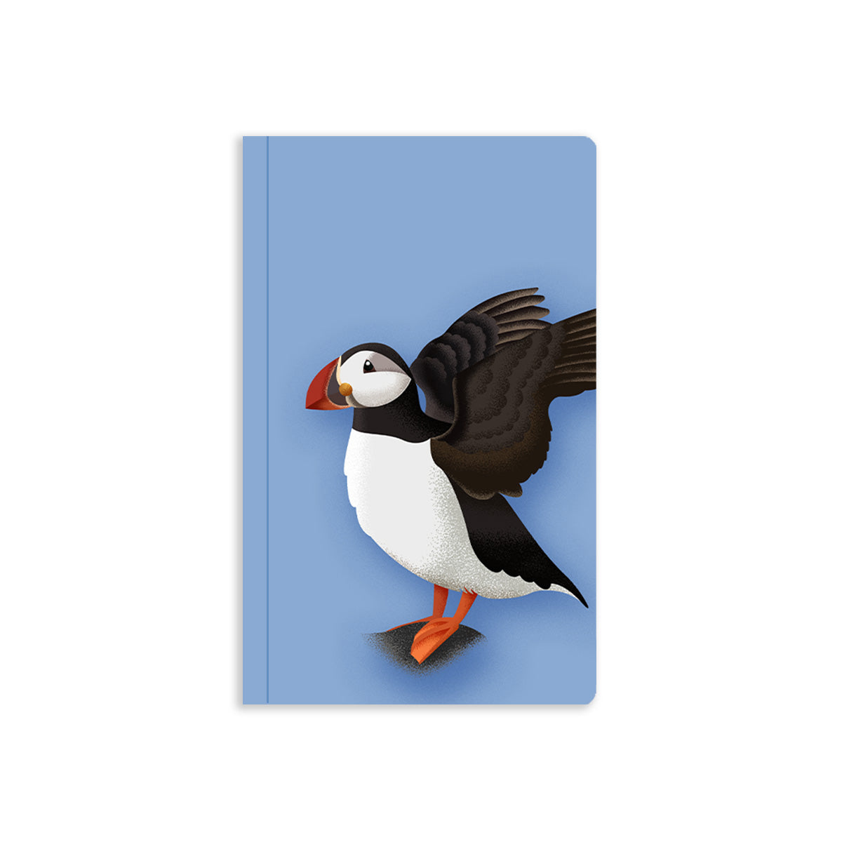 Illustrated puffin on a blue background 