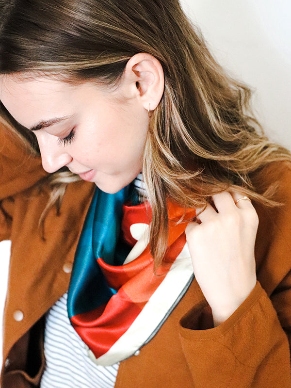 person wearing silk bandana