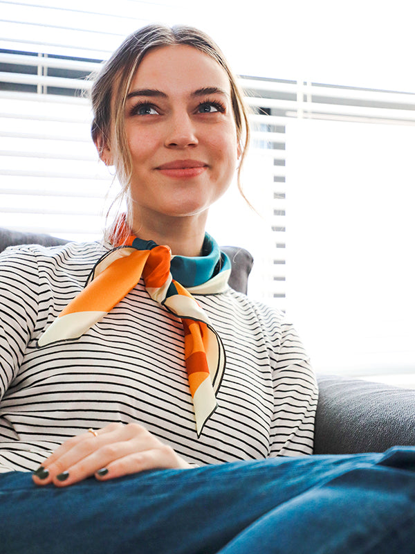 person wearing silk bandana