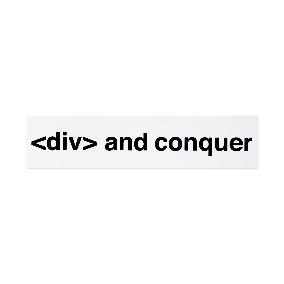 white sticker with the words div and conquer in black
